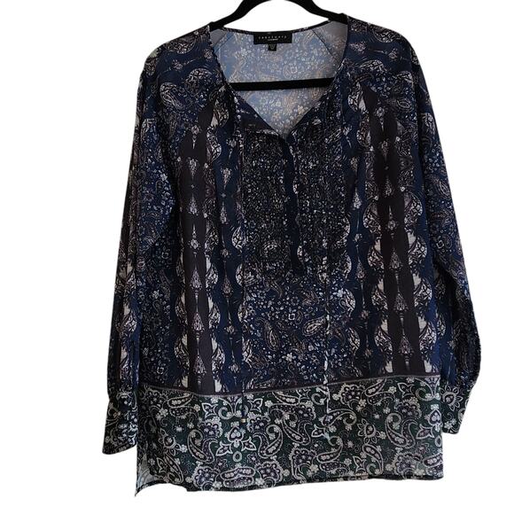 Sanctuary Blouse, Paisley Long Sleeve, Tie neck, long sleeve, size medium - Picture 2 of 12